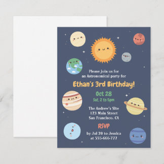 Niedliche Sonne und Planeten Astronomie Weltraum G Einladung