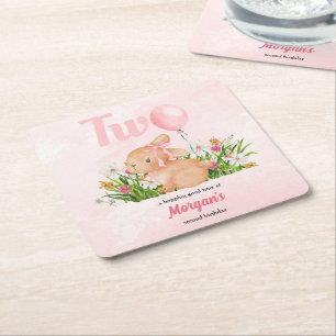 Niedliche Sonne verwandelt zwei rosa Mädchen zum z Rechteckiger Pappuntersetzer