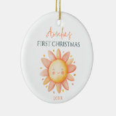 Niedliche Sonne Zeichnend Custom Keepake 1. Weihna Keramik Ornament (Rechts)