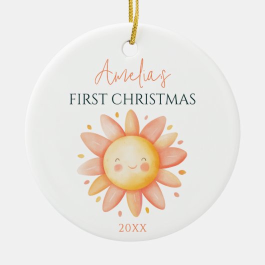 Niedliche Sonne Zeichnend Custom Keepake 1. Weihna Keramik Ornament (Vorne)