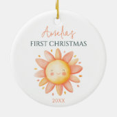 Niedliche Sonne Zeichnend Custom Keepake 1. Weihna Keramik Ornament (Hinten)