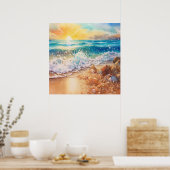 Niedliche Sonnenaufgang am Strand Poster (Küche)