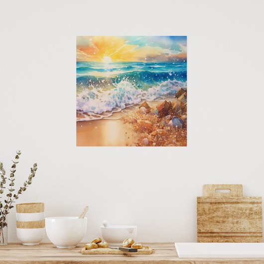Niedliche Sonnenaufgang am Strand Poster (Küche)