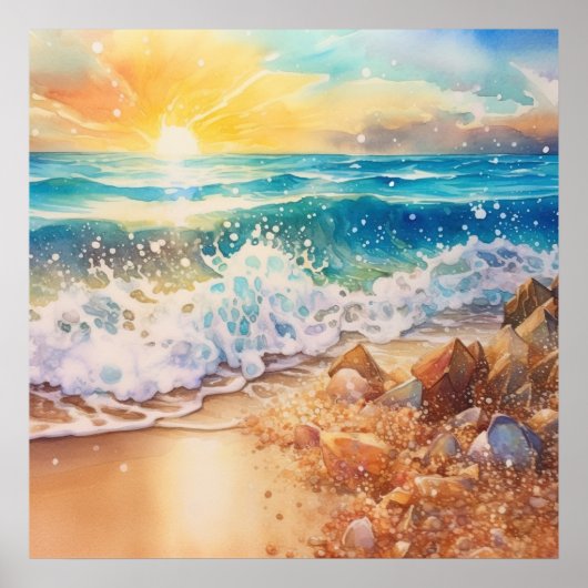 Niedliche Sonnenaufgang am Strand Poster (Vorne)