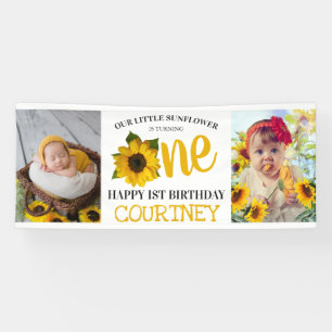 Niedliche Sonnenblume 1. Geburtstagsfoto Banner