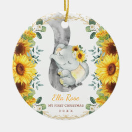 Niedliche Sonnenblume Elephant Baby Erste 1. Weihn Keramik Ornament