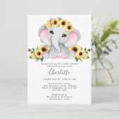 Niedliche Sonnenblume Elephant Baby Girl Dusche Einladung (Stehend Vorderseite)