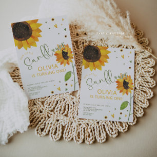 Niedliche Sonnenblume erste Geburtstagsparty Einladung