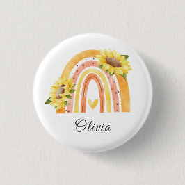 Niedliche Sonnenblume Farbige Gelbe Regenbogenmädc Button