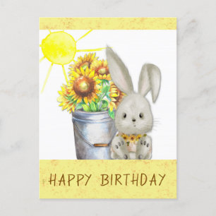 Niedliche Sonnenblume Hasen Happy Birthday Postkarte