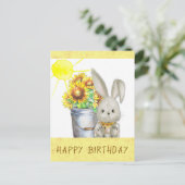 Niedliche Sonnenblume Hasen Happy Birthday Postkarte (Stehend Vorderseite)