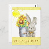 Niedliche Sonnenblume Hasen Happy Birthday Postkarte (Vorne/Hinten)