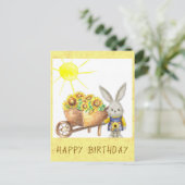 Niedliche Sonnenblume Hasen Happy Birthday Postkarte (Stehend Vorderseite)