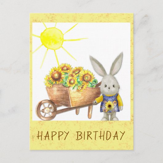Niedliche Sonnenblume Hasen Happy Birthday Postkarte (Vorderseite)