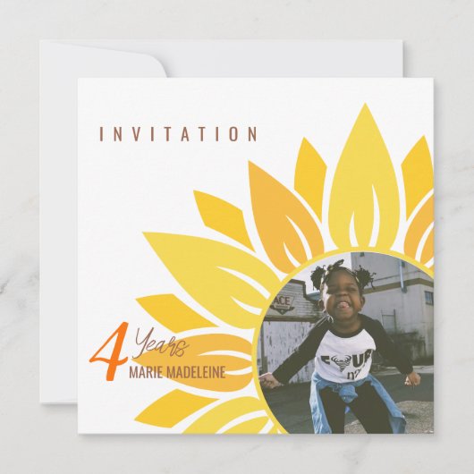 Niedliche Sonnenblume Kinder zum Geburtstag Einlad (Vorderseite)