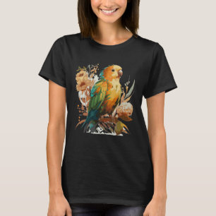 Niedliche Sonnenblume Lovebird Blumenstrauß T-Shirt