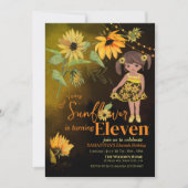 Niedliche Sonnenblume Wasserfarben Girl Black Gebu Einladung (Vorderseite)