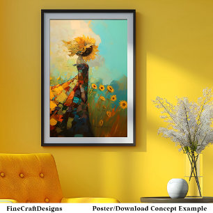 Niedliche Sonnenblume Weibchen mit Sonnenblumen C1 Poster