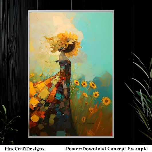 Niedliche Sonnenblume Weibchen mit Sonnenblumen C1 Poster