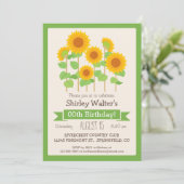 Niedliche Sonnenblumen Blütenerwachsene Geburtstag Einladung (Stehend Vorderseite)