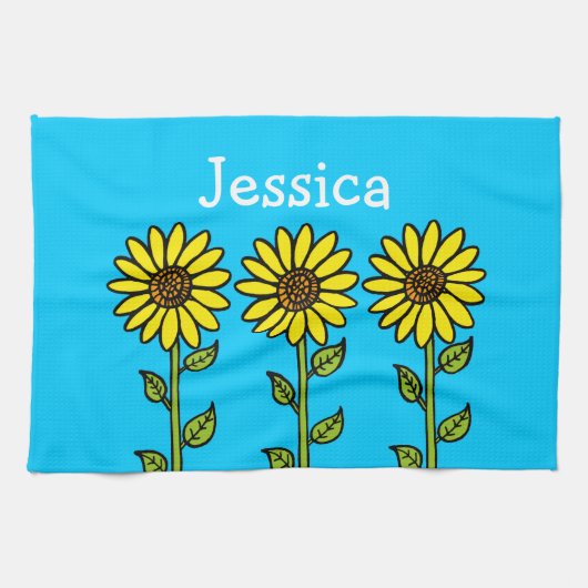 Niedliche Sonnenblumen Illustration Personalisiert Geschirrtuch (Horizontal)