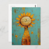 Niedliche Sonnenblumen-Katze Spaß in der Sun-Maler Postkarte (Vorne/Hinten)