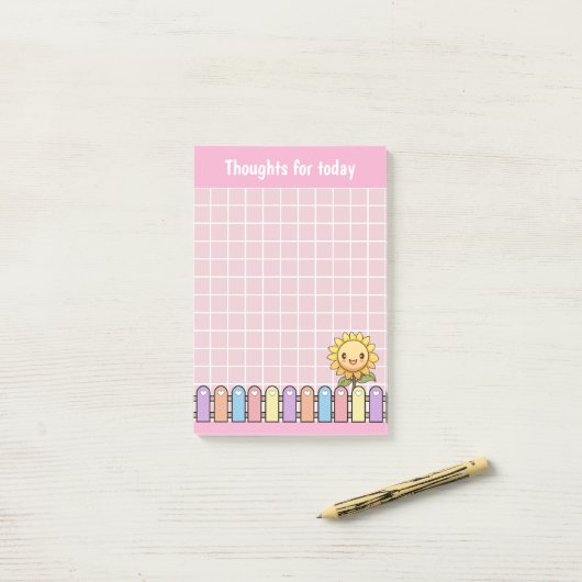 Niedliche Sonnenblumen rosa Gedanken für heute Post-it Klebezettel (Auf Schreibtisch)