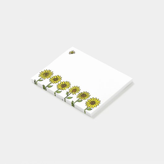 Niedliche Sonnenblumen und Hummeln Post-it Klebezettel (angewinkelt)