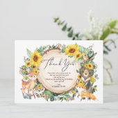 Niedliche Sonnenblumen-Waldtiere Geburtstag Vielen Dankeskarte (Stehend Vorderseite)