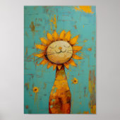 Niedliche Sonnenblumenkatze, die das Sonnenanstric Poster (Vorne)