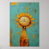 Niedliche Sonnenblumenkatze, die das Sonnenanstric Poster (Vorne)