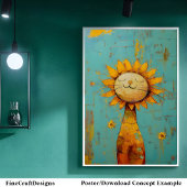 Niedliche Sonnenblumenkatze, die das Sonnenanstric Poster
