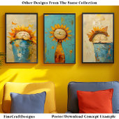 Niedliche Sonnenblumenkatze, die das Sonnenanstric Poster