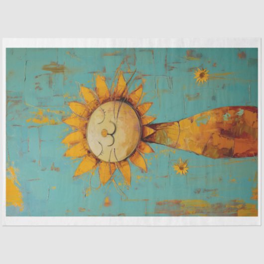 Niedliche Sonnenblumenkatze, die das Sonnenanstric Seidenpapier (Vorderseite)