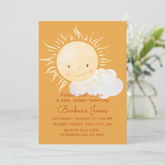 Niedliche Sonnenschein-Themendusche Einladung (Stehend Vorderseite)