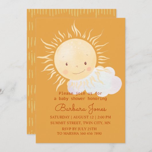 Niedliche Sonnenschein-Themendusche Einladung (Vorne/Hinten)