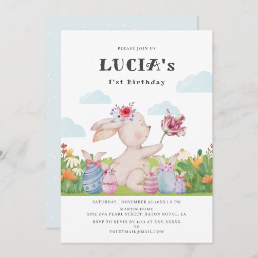 Niedliche Sonnenwolke Blau 1. Geburtstag Einladung (Vorne/Hinten)