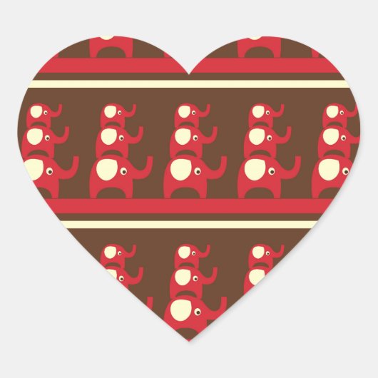 Niedliche, sonnige rote Elefanten, die oben auf je Herz-Aufkleber (Vorderseite)
