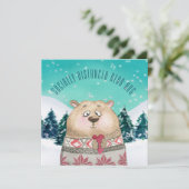 Niedliche, sozial entfernte Bärenschneeszene Feiertagskarte (Stehend Vorderseite)