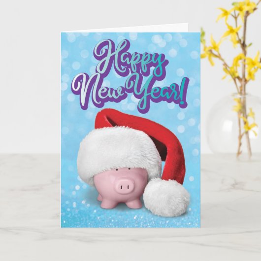 Niedliche Sparkasse mit Weihnachtsmannmütze Neujah Karte (Gelbe Blume)