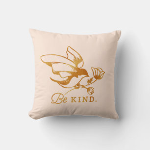 niedliche Sparrow & Typografie Kunst "be kind" Kissen