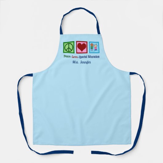 Niedliche Special Bildung Teacher Blue Monogramm Schürze (Vorderseite)