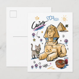 Niedliche Sphinx Kairo Ägypten Doodle-Kunst Postkarte