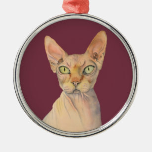 Niedliche Sphynx Katzewatercolor-Illustration Silbernes Ornament
