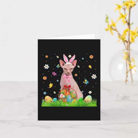 Niedliche Sphynxkatze und Ostereier Ostern Karte (Gelbe Blume)