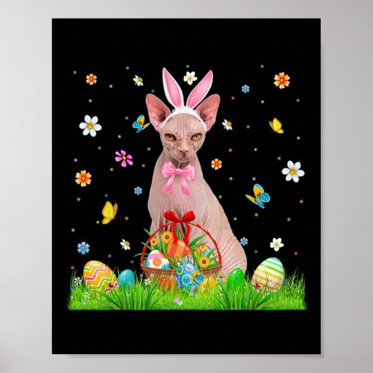 Niedliche Sphynxkatze und Ostereier Ostern Poster (Vorne)