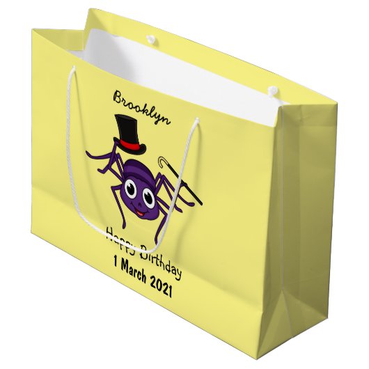 Niedliche Spinne im Cartoon oben Große Geschenktüte (Vorderseite Schrägansicht)