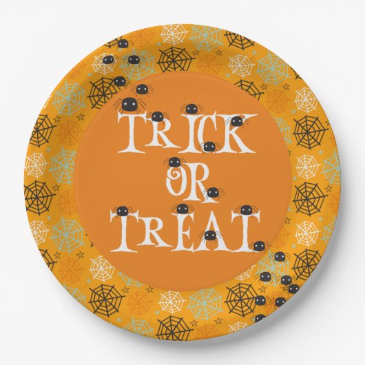 Niedliche Spinnen und Spinnennetze gemustert Hallo Pappteller (Vorderseite)