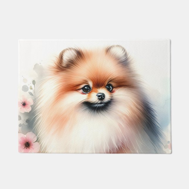Niedliche Spitz-Aquarelldarstellung Fußmatte (Vorderseite)