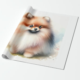 Niedliche Spitz-Aquarelldarstellung Geschenkpapier